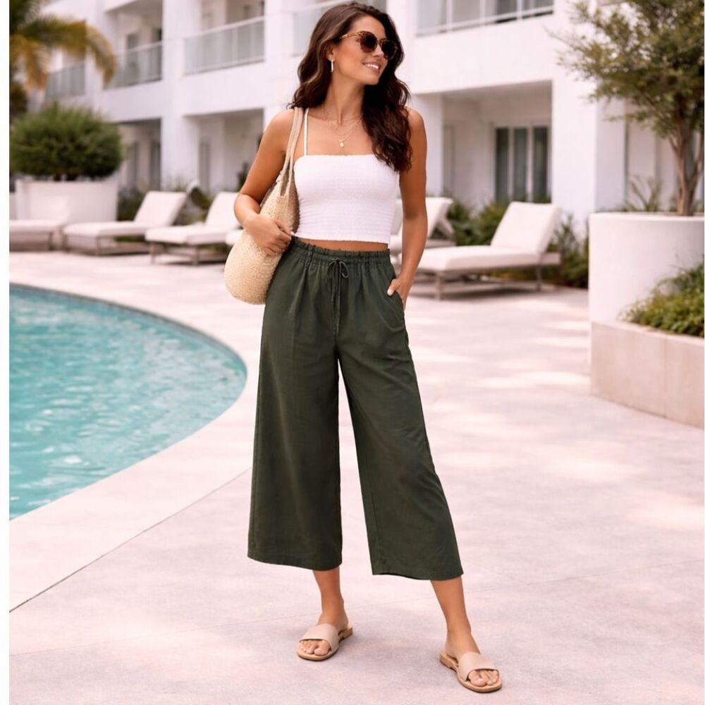 BP Cotton Cropped Wide Leg Pants Sz S Highrise High Waist Lightweight Pull On